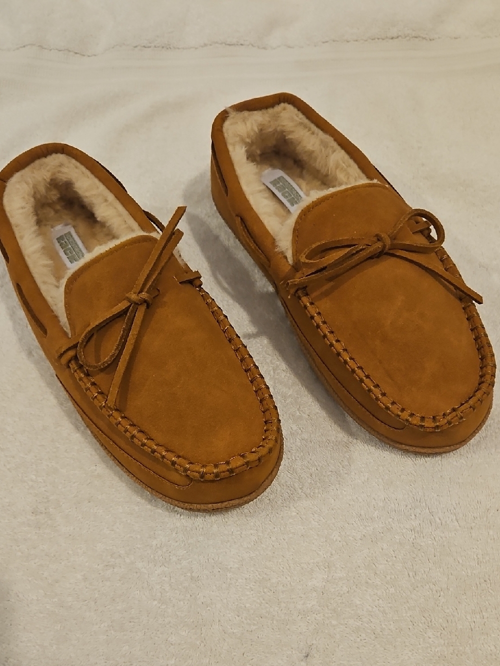 Nordstrom Rack Suede Fleece-Lined Moccasin Slippers - Chestnut Sz 7/8 New